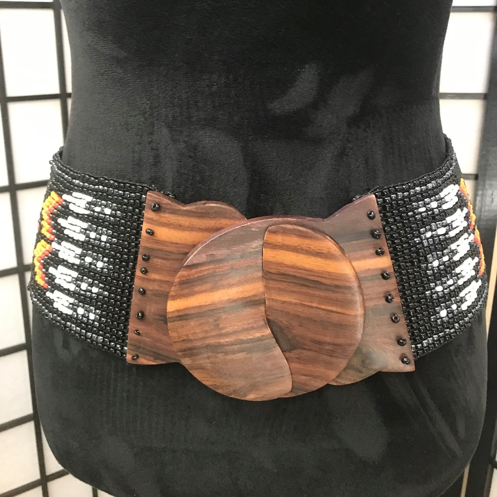 Wood and beaded braided belt